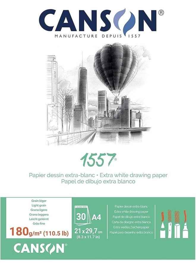 Canson® 1557® Drawing Paper Pad, A4, 180gsm, 30 Sheets