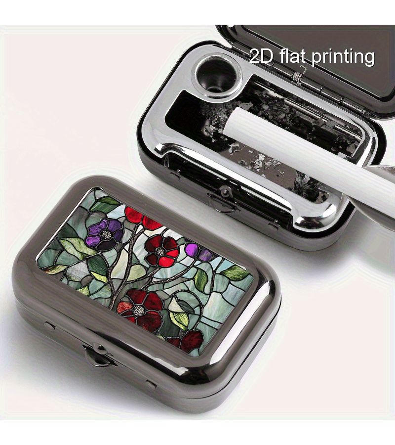 Colorful Flowers Pattern Square Metal Pocket Ashtray Gifts For Valentines Father Mothers Day - Image 1