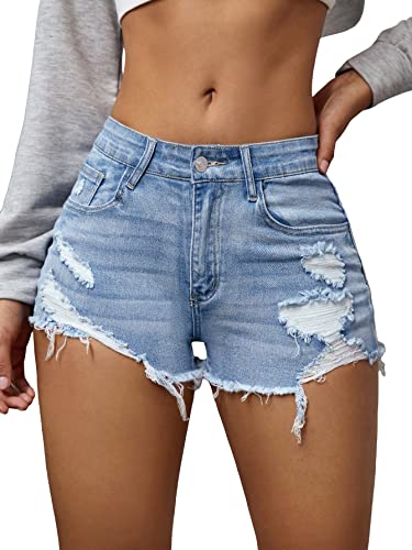 Verdusa Women's Ripped Distressed Skinny Denim Shorts Light Blue M - Image 1