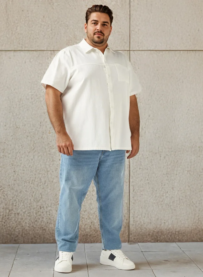Splash FAV Plus Size Regular Fit Twill Shirt with Short Sleeves