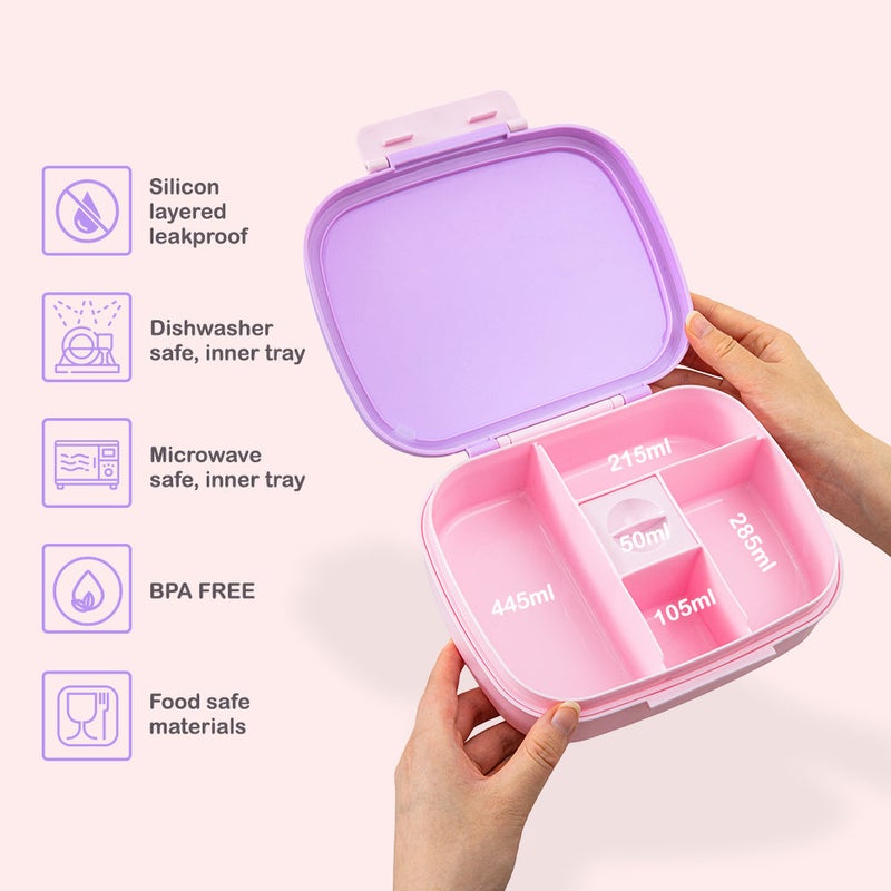 Hydrobrew Smart Serve Bento Lunch Box 1100 ml, 5 compartment- Lilac Blush - Image 4