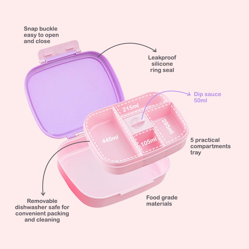 Hydrobrew Smart Serve Bento Lunch Box 1100 ml, 5 compartment- Lilac Blush - Image 2