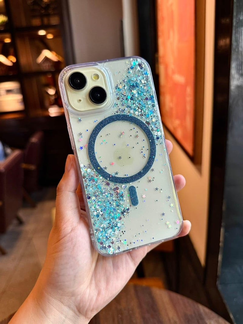 Mobistyle Glitter Cover Case for iPhone 13 | 6.1-Inch Compatible with MagSafe, Shiny Cute Bling Sparkle for Women and Girls Phone Cover iPhone 13 (Blue) - Image 3