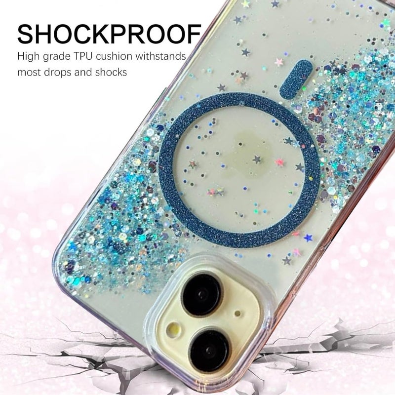 Mobistyle Glitter Cover Case for iPhone 13 | 6.1-Inch Compatible with MagSafe, Shiny Cute Bling Sparkle for Women and Girls Phone Cover iPhone 13 (Blue) - Image 5