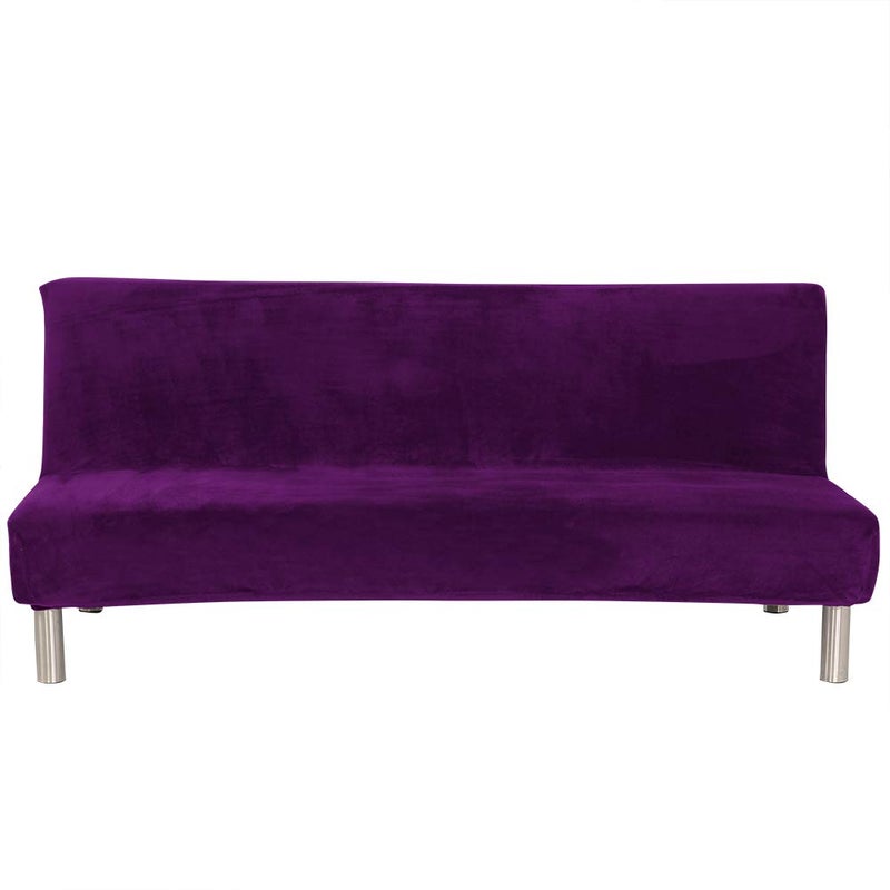 MIFXIN Armless Sofa Bed Cover Stretch Futon Slipcover Plush Thick Solid Color 3 Seat Full Folding Sofa Couch Futon Furniture Protector Without Armrests Purple