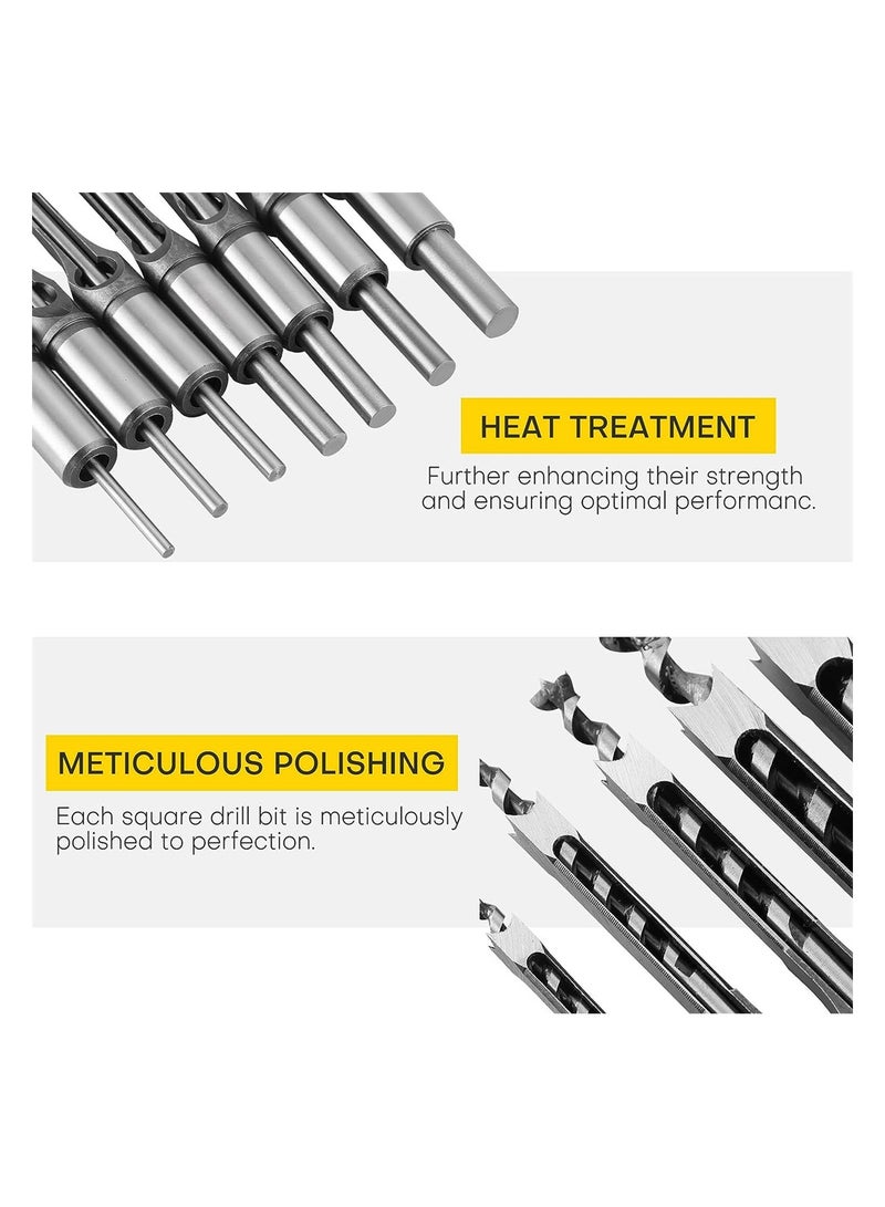 Excefore Square Hole Drill Bit Set 7 Pack High-Speed Steel Woodworking Mortise Chisel Bits 1/4” 5/16“ 3/8" 1/2" 9/16" 5/8" 3/4" for Precise Square Hole Drilling - Image 4