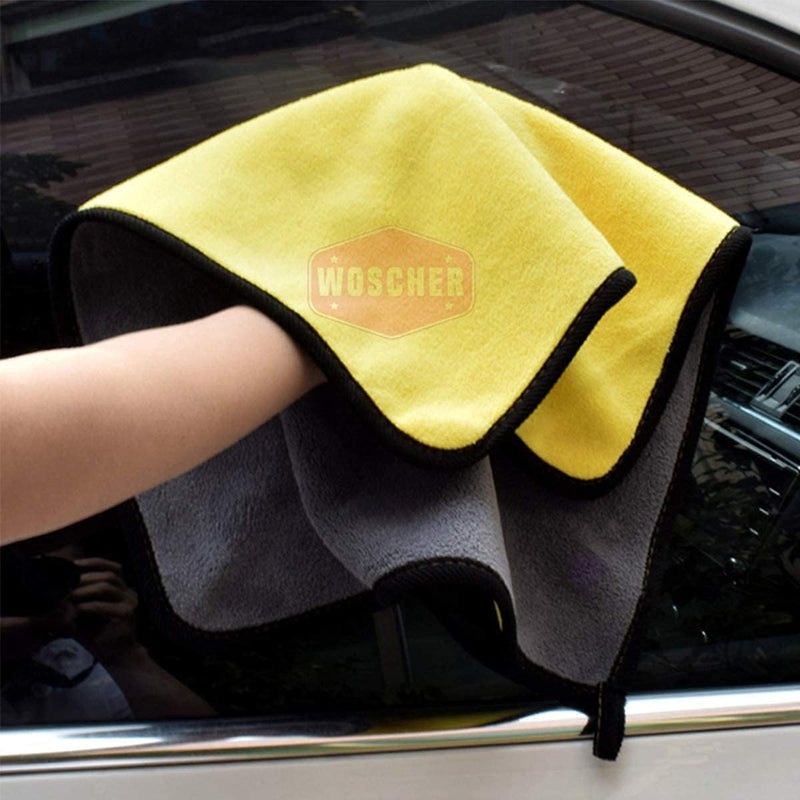 WOSCHER منشفة الألياف الدقيقة للسيارة من ، فائقة النعومة وسريعة الجفاف، منشفة تنظيف السيارة من الألياف الدقيقة، منشفة ألياف دقيقة للسيارة خالية من الوبر للتنظيف والتلميع والغسل والتفصيل (40 × 40 سم (800 GSM)، عبوة من 3 قطع) - Image 5