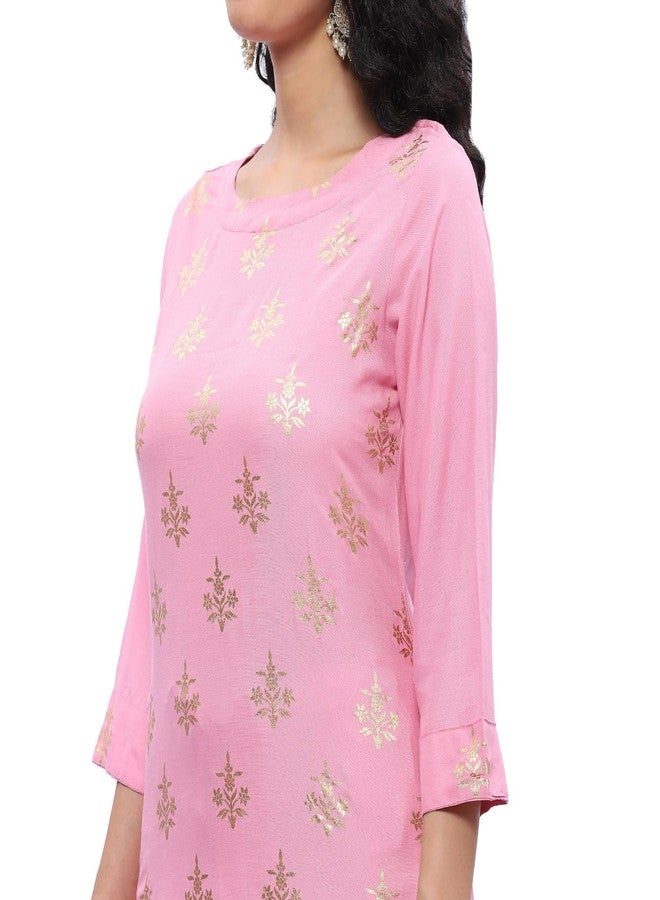 BIBA Women's Rayon Printed Straight Salwar Kurta Dupatta(SKD7451E_Pink_40), 2XL - Image 5