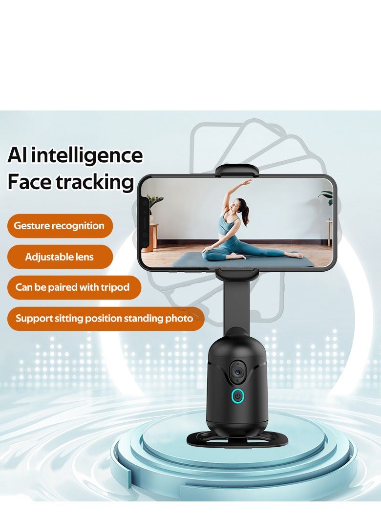 GULFLINK Auto Face Tracking Tabletop Tripod Mount, 360 Rotation Phone Camera Mount Stabalizer, Tripod for mobile, Battery Operated Smart Shooting Selfie Phone Holder for Live Vlog Tutorial - Black - Image 4