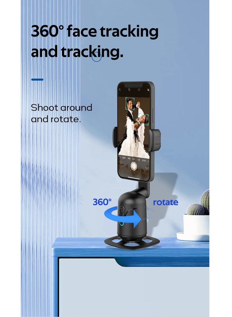 GULFLINK Auto Face Tracking Tabletop Tripod Mount, 360 Rotation Phone Camera Mount Stabalizer, Tripod for mobile, Battery Operated Smart Shooting Selfie Phone Holder for Live Vlog Tutorial - Black - Image 1
