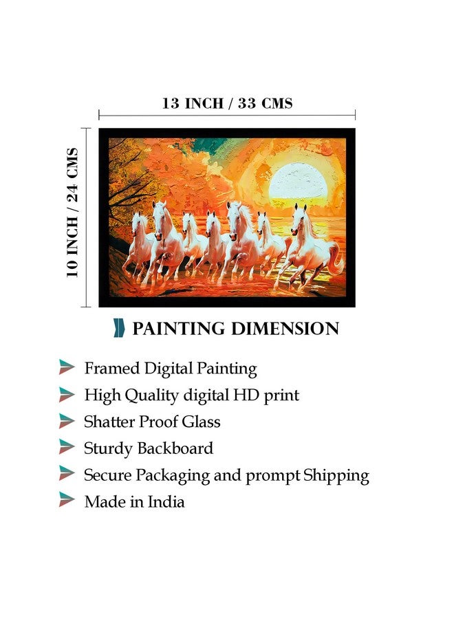 Indianara Vastu Runing Seven Horses Painting With Frame 13 Inches X 10 Inches (Style 10) - Image 2
