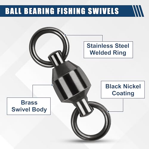 Shaddock Fishing محامل كروية لصيد الأسماك - موصلات دوارة أسطوانية، حلقات ملحومة من الفولاذ المقاوم للصدأ عالية القوة لصيد الأسماك في المياه المالحة والعذبة، 25 قطعة، الحجم 3 130 رطل - Image 3
