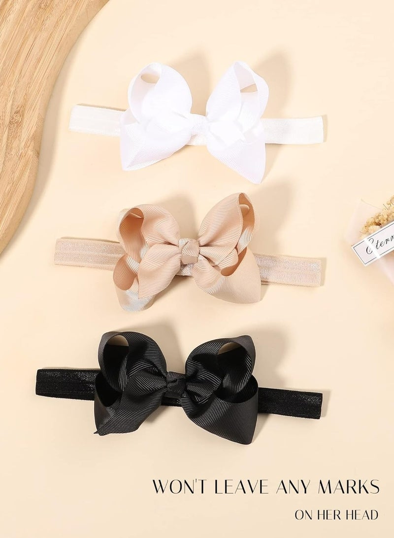 Loquat 3 Pcs 4 Grosgrain Ribbon Hair Bows for Baby Girls, Infants, Toddlers in Black, White, Khaki - Image 5