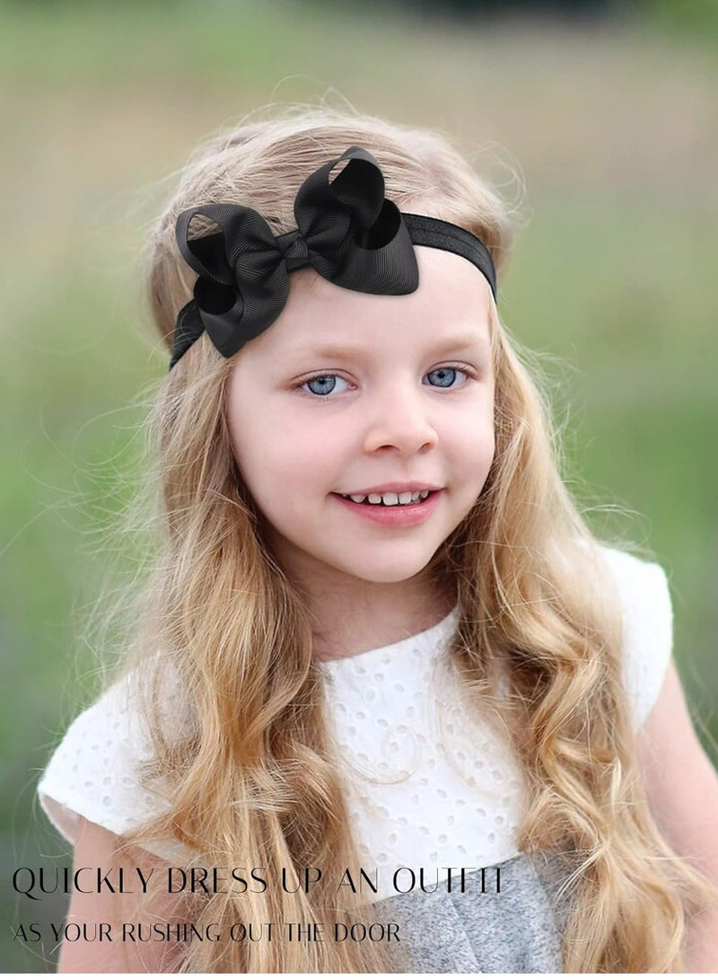 Loquat 3 Pcs 4 Grosgrain Ribbon Hair Bows for Baby Girls, Infants, Toddlers in Black, White, Khaki - Image 3