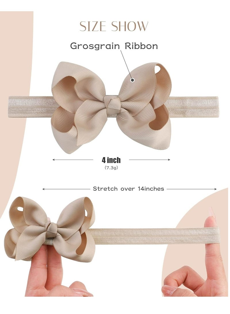 Loquat 3 Pcs 4 Grosgrain Ribbon Hair Bows for Baby Girls, Infants, Toddlers in Black, White, Khaki - Image 2