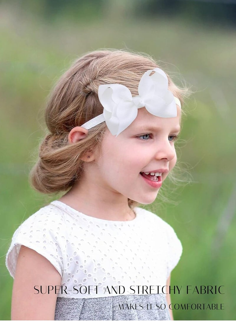 Loquat 3 Pcs 4 Grosgrain Ribbon Hair Bows for Baby Girls, Infants, Toddlers in Black, White, Khaki - Image 4