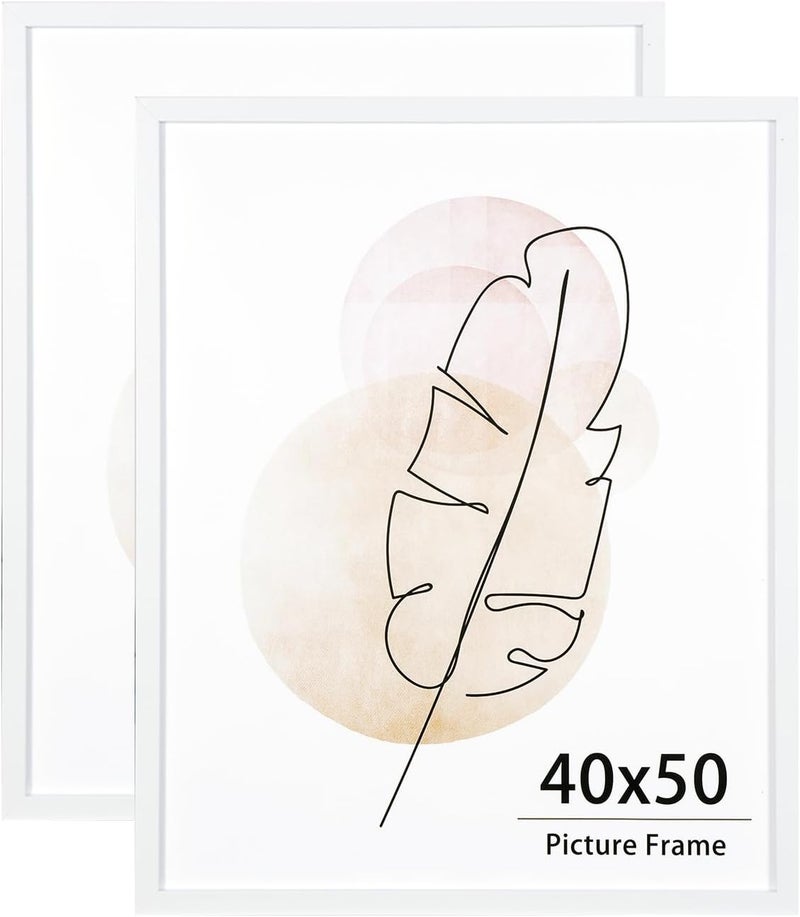 KAIWIN إطار صور مقاس 40X50 أبيض مجموعة من 2، إطار ملصق خشبي، إطارات صور 40x50 للتعليق على الحائط للعرض في المنزل، المكتب، المعرض، العطلات مع الصور، الملصقات، الألغاز - Image 1