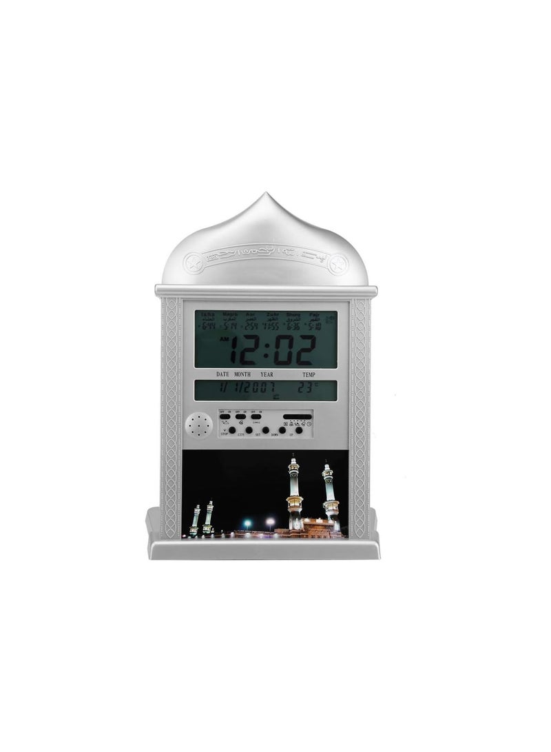GGOOT Muslim Praying Clock, Azan Wall Clock Islamic Prayer Azan Table Clock with Muslim lunar Calendar, World Time,Temperature, Azan Time Remind, Makkah Music for Praying  - Image 3