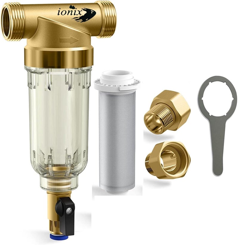 IONIX فلتر الرواسب القابل لإعادة الاستخدام IONIX Spin Down، فلتر مسبق لنظام فلترة المياه في المنزل بالكامل، فلتر مياه الرواسب للمنزل بالكامل، نظام ما قبل الفلترة لمياه المدينة/البئر، 1" في الخارج، خالي من BPA - Image 1