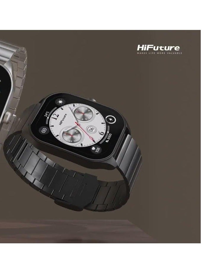 HiFuture Apex 2.04" Amoled Stainless Steel Wireless Calling Smartwatch - Black - Image 2
