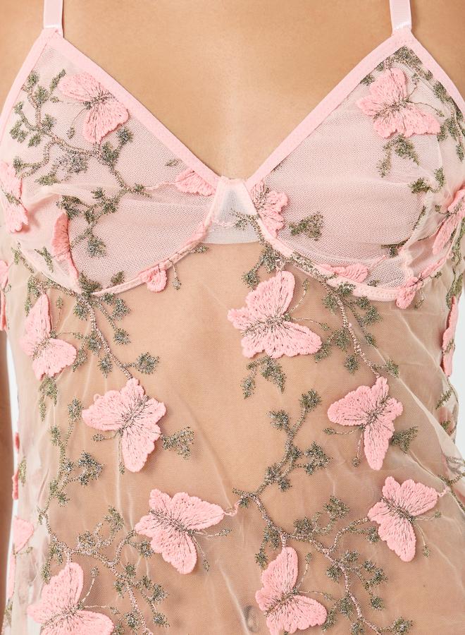 ستايلي قميص نوم بيبي دول مطرز وقماش شبكي مع سروال داخلي - Image 3