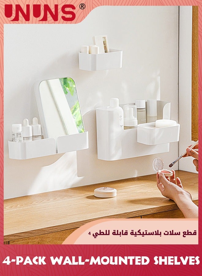 UNUNS رف جدار عائم، 4 قطع منظم حمام لاصق غير قابل للحفر، عصا على الرف لديكور المنزل وتخزين الحمام والمطبخ  - Image 3