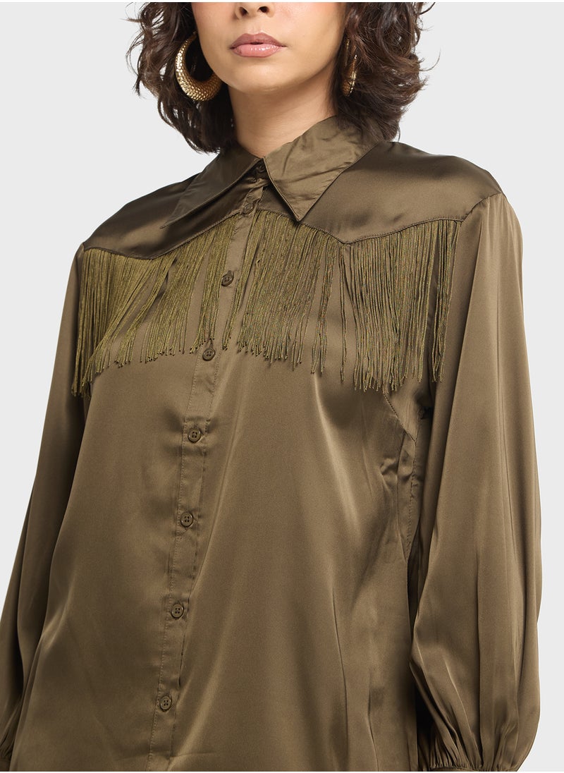 Jaded Rose Fringe Button Down Shirt Dress  - Image 3
