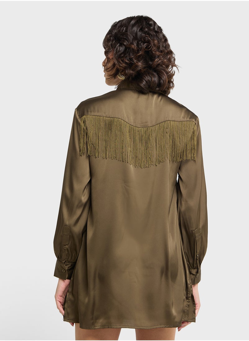 Jaded Rose Fringe Button Down Shirt Dress  - Image 2
