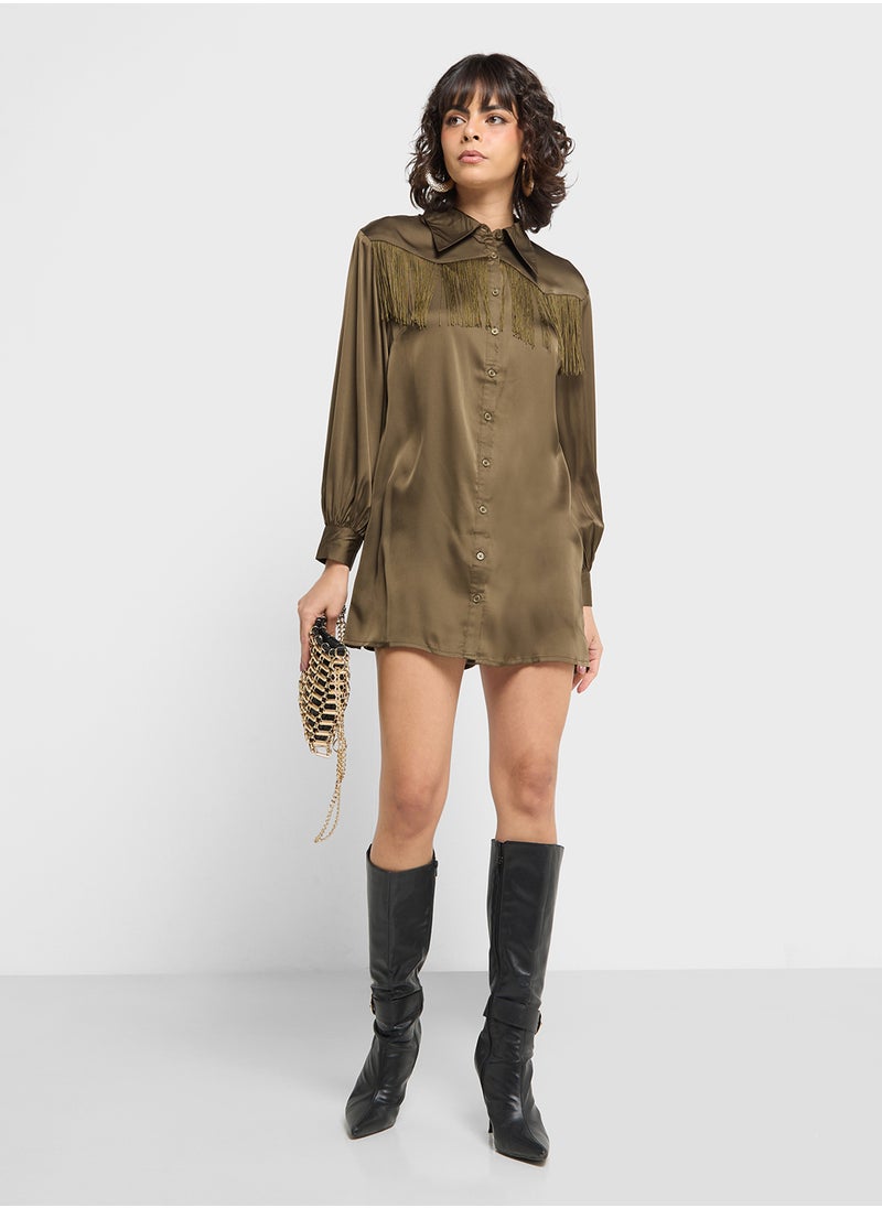 Jaded Rose Fringe Button Down Shirt Dress  - Image 4