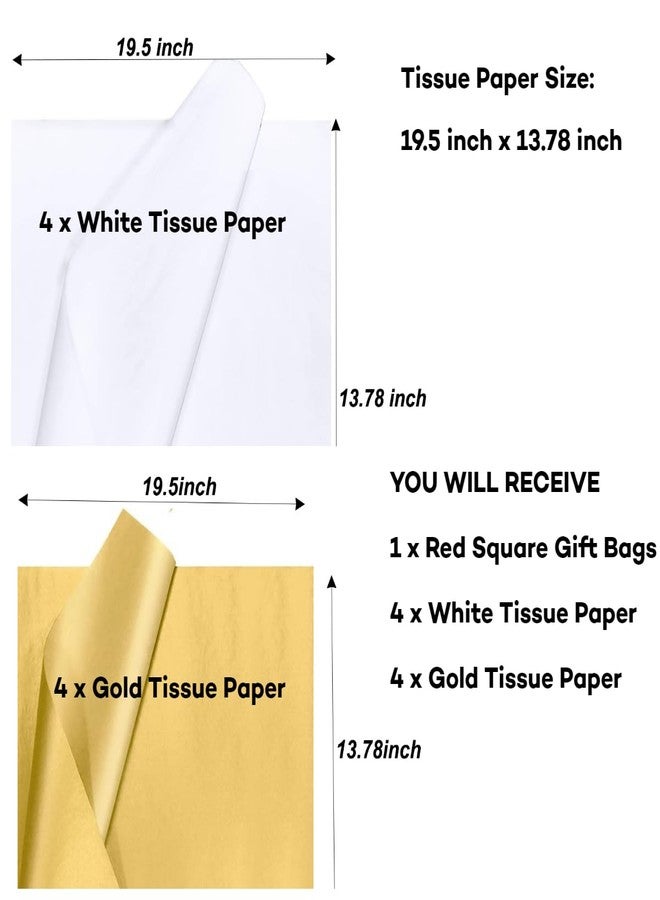 JUNESHE XL Large Red Square Gift Bag with Handles &Tissue Paper, 11.8 inch Giant Big Gift Wrap for Birthday Wedding Party Favors - Image 3