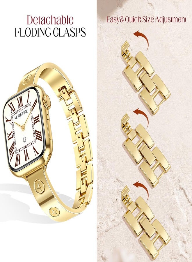 MOINSPIRE Gold Watch Bands for Women Compatible Apple Watch 49mm 46mm 45mm 44mm 42mm 41mm 40mm 38mm, Adjustable Stainless Steel Metal Dressy Bracelet Strap for iWatch Series 10 9 8 7 6 5 4 3 2 1 - Image 2