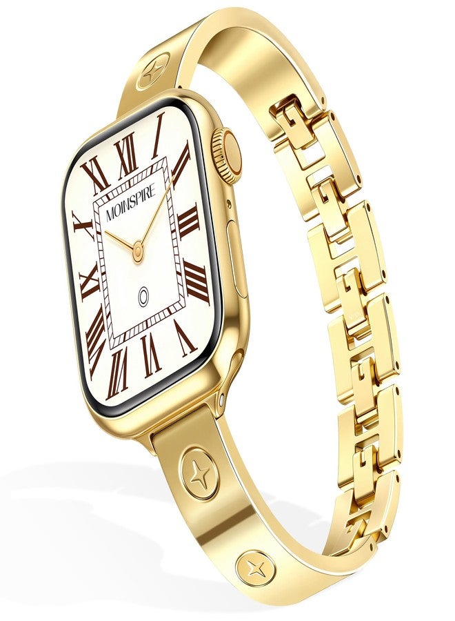 MOINSPIRE Gold Watch Bands for Women Compatible Apple Watch 49mm 46mm 45mm 44mm 42mm 41mm 40mm 38mm, Adjustable Stainless Steel Metal Dressy Bracelet Strap for iWatch Series 10 9 8 7 6 5 4 3 2 1 - Image 1