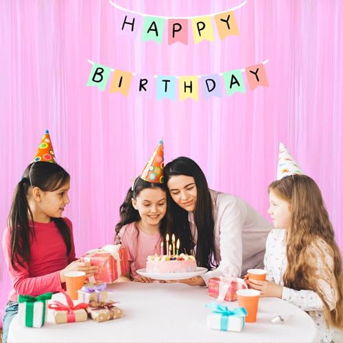 1iAM 5pcs Pink Decoration Net, Hook & Ribbon Combo - 2pcs Large, Hand Stitched, Nylon Made, Reusable, Wrinkled Free, 8.5x5ft Each, Backdrop Net Curtains & 2pcs Gummy Hooks & 1pc Black Ribbon - Image 3