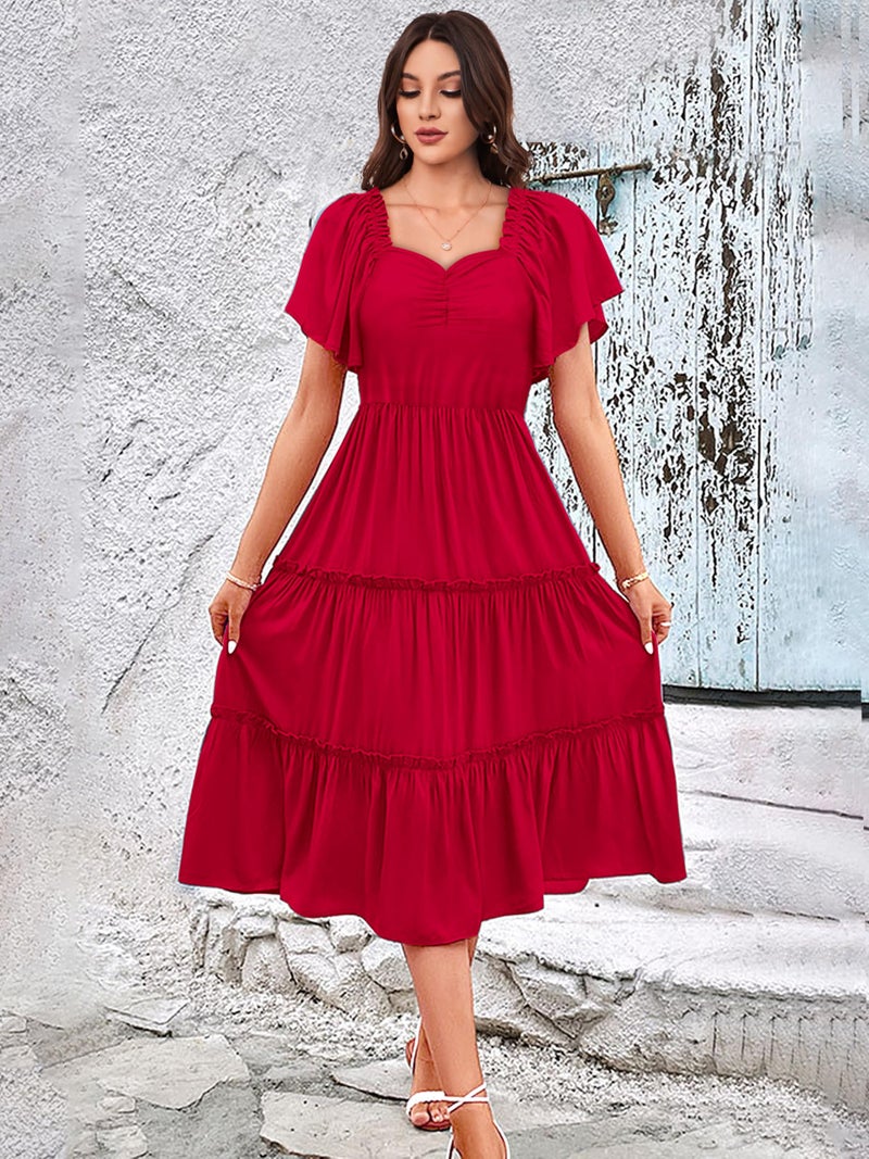 Toochki Women's Rayon Midi Length Dress (TKCBL-RY-159-RD-DRA/XS_Red - Image 2