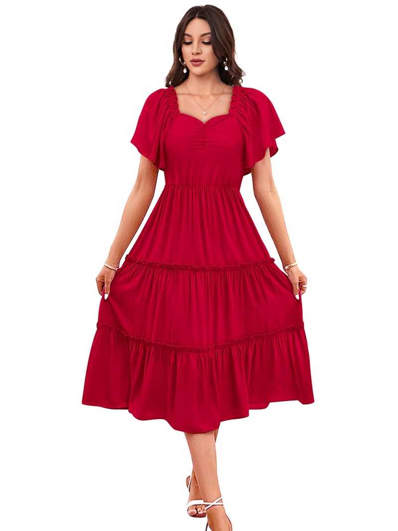 Toochki Women's Rayon Midi Length Dress (TKCBL-RY-159-RD-DRA/XS_Red - Image 1
