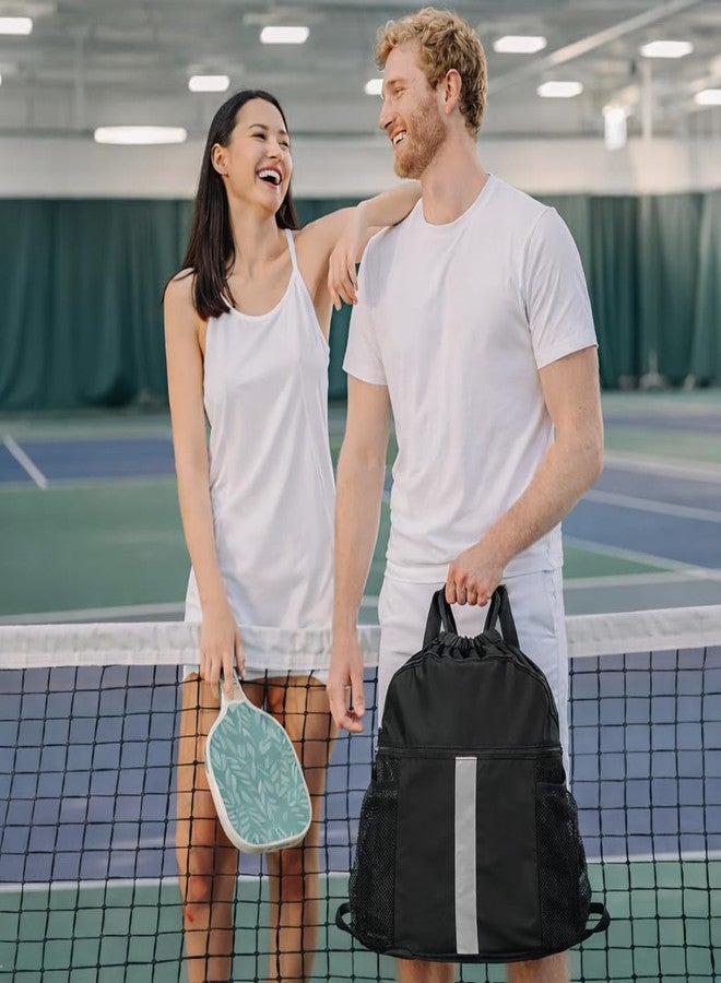 PPZ Drawstring Sports Backpack with Side Mesh Pockets, Lightweight Gym & Travel Bag with Water Bottle Holders for Fitness, Outdoor Activities and Daily Use - Black with White Stripe - Image 4