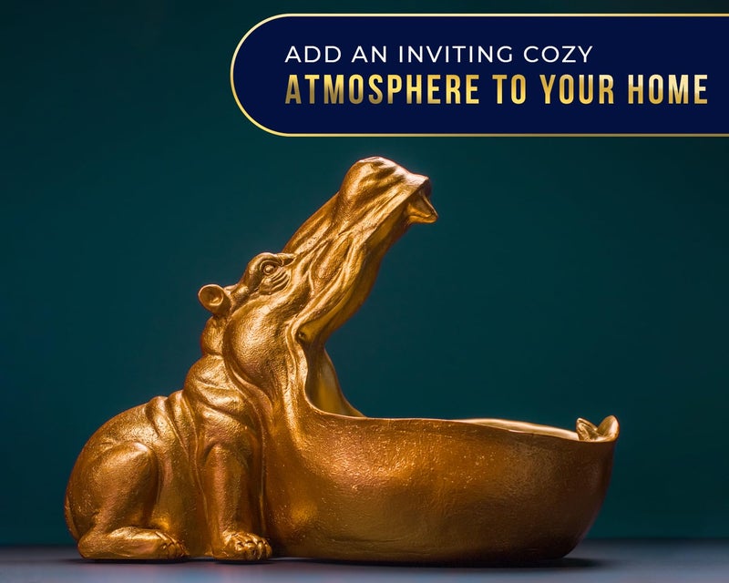 كومفيفي Comfify Hip Hippo Resin تمثال - النحت غير التقليدي Hippopotamus مع تصميم وعاء مفتوح لمفاتيح الوجبات الخفيفة أو الحلي - حامل مزخرف مع الانتهاء من ذهبية أنيقة - لهجة مرحة لـ D؟ - Image 3