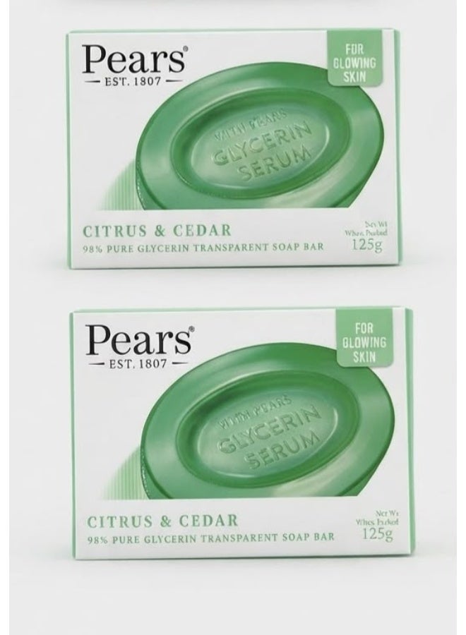 Pears Two Pieces of Soap Oil Clear With Lemon Flower extract & 98% pure Glycerin,125g - Image 1
