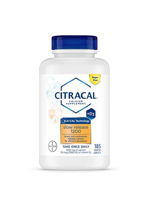 Slow Release 1200 1200 Mg Calcium Citrate And Calcium Carbonate Blend With 1000 Iu Vitamin D3 Bone Health Supplement For Adults Once Daily Caplets 185 Count