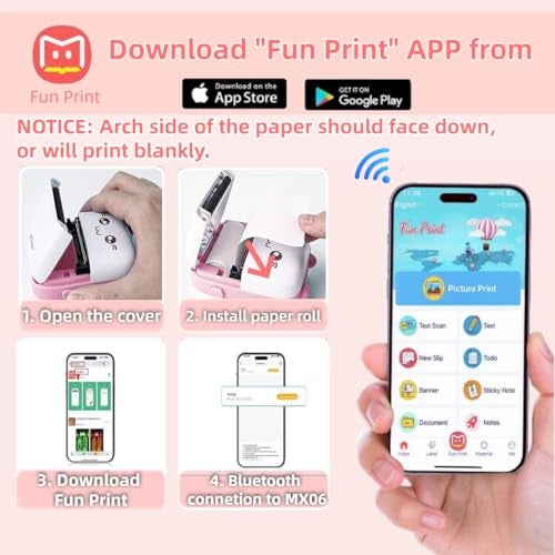Zeitel® Mini Bluetooth Thermal Printer, Portable Label Printer Inkfree Printer for Android & iOS System, Black on White Thermal Printer with 13 Roll of Print Paper, Stickers, Pink - Image 5