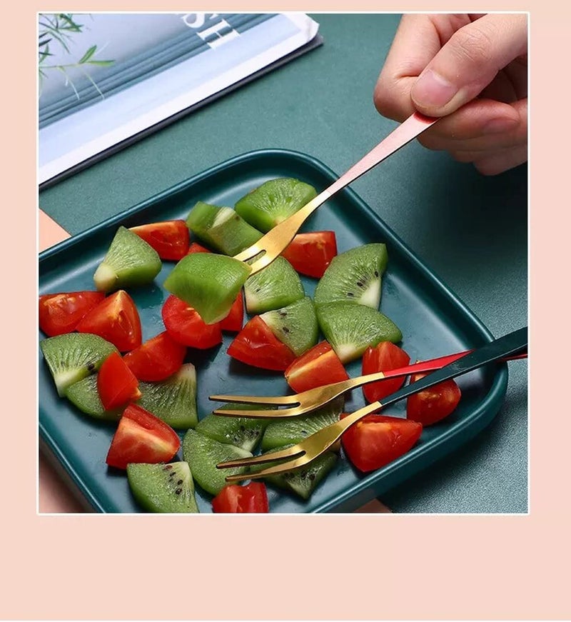 DHRUSIMI Appetizer Dessert Forks 304 Stainless Steel Fruit Forks Set Colorful Mini Salad Fruit Fork for Party Banquet Cocktail Dessert Fruit Cakes Afternoon Tea Wedding Random 53IN Pack of 8 - Image 2