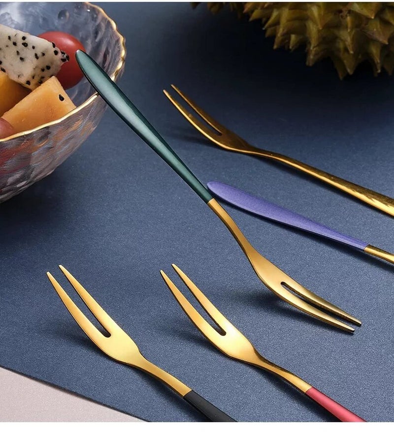 DHRUSIMI Appetizer Dessert Forks 304 Stainless Steel Fruit Forks Set Colorful Mini Salad Fruit Fork for Party Banquet Cocktail Dessert Fruit Cakes Afternoon Tea Wedding Random 53IN Pack of 8 - Image 5