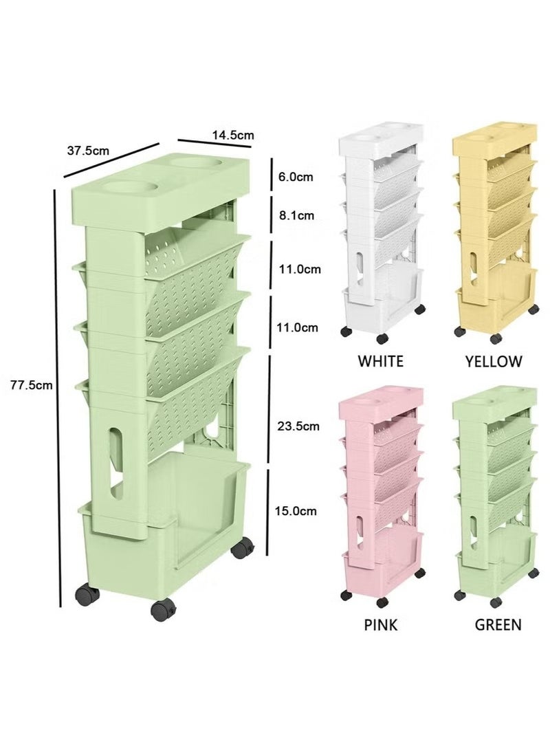 Beauenty 5 Tier Rolling Utility Cart Multi-Functional Movable Storage Book Shelves with Lockable Casters for Study Office Kitchen Living Room Classroom - Image 3