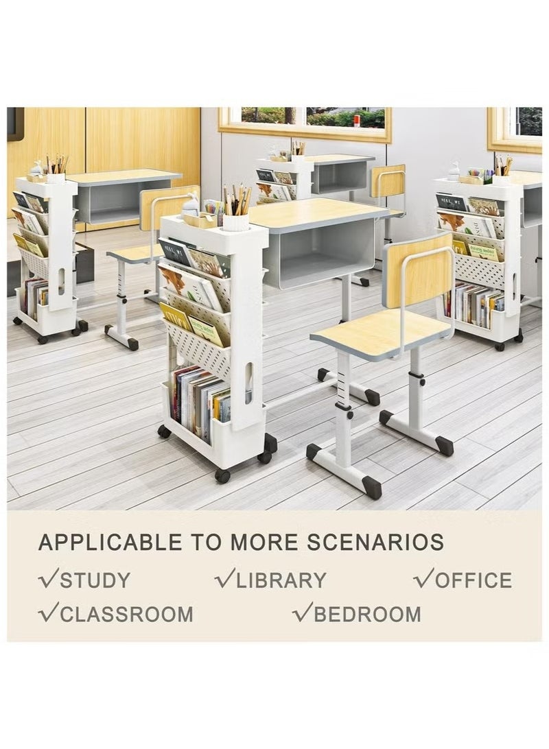 Beauenty 5 Tier Rolling Utility Cart Multi-Functional Movable Storage Book Shelves with Lockable Casters for Study Office Kitchen Living Room Classroom - Image 5