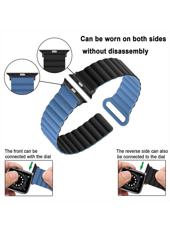 Anlinser Compatible with Apple Watch Band 45mm 44mm 42mm 41mm 40mm 38mm, Women Men Double Side Reversible Magnetic Strap with Loop for iWatch Series 8/7/6/5/4/3/2/1/SE (45mm/44mm/42mm, Black/Blue) - Image 3