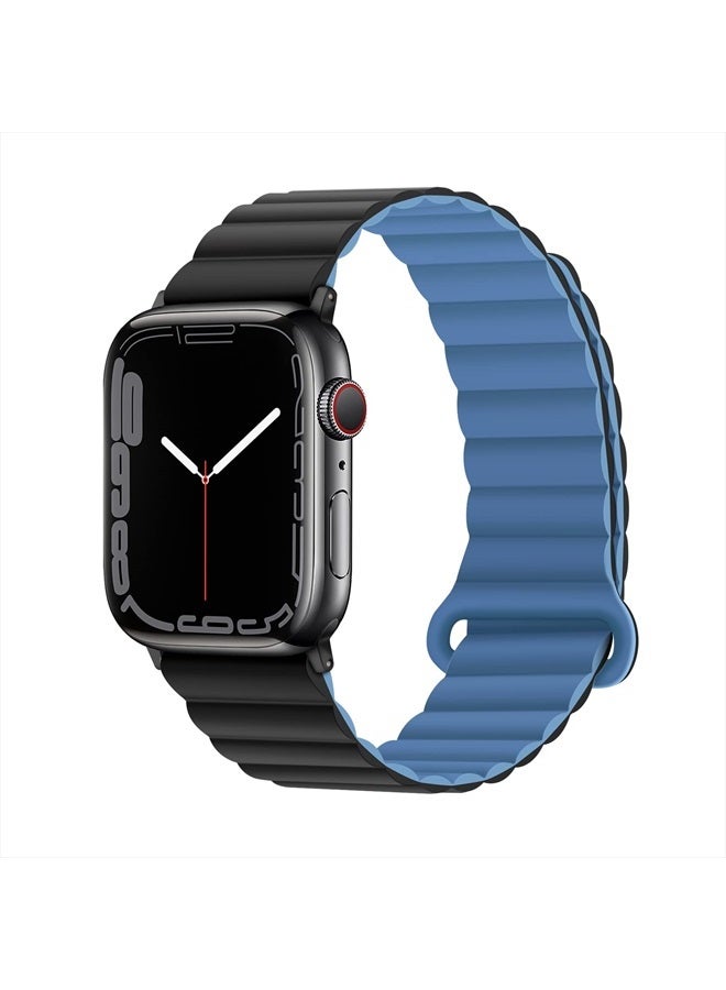 Anlinser Compatible with Apple Watch Band 45mm 44mm 42mm 41mm 40mm 38mm, Women Men Double Side Reversible Magnetic Strap with Loop for iWatch Series 8/7/6/5/4/3/2/1/SE (45mm/44mm/42mm, Black/Blue) - Image 1