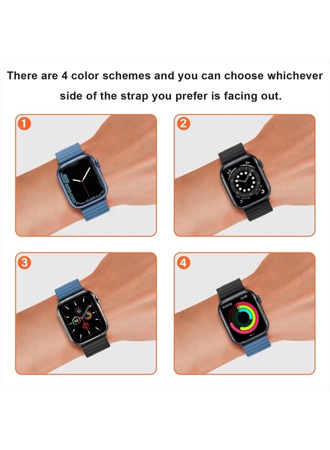 Anlinser Compatible with Apple Watch Band 45mm 44mm 42mm 41mm 40mm 38mm, Women Men Double Side Reversible Magnetic Strap with Loop for iWatch Series 8/7/6/5/4/3/2/1/SE (45mm/44mm/42mm, Black/Blue) - Image 5