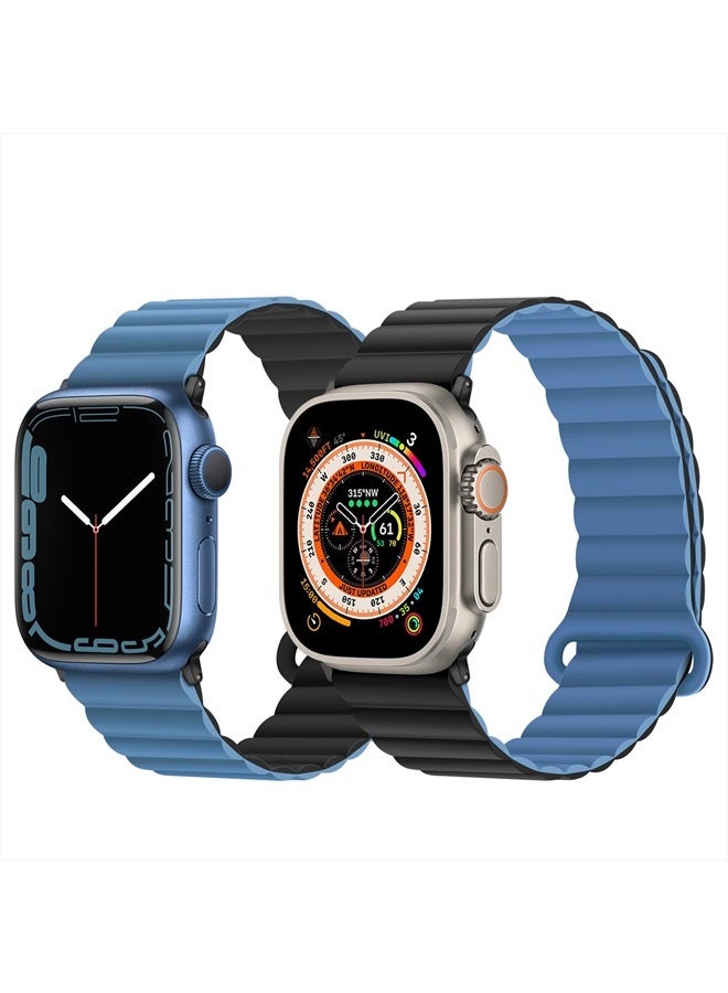 Anlinser Compatible with Apple Watch Band 45mm 44mm 42mm 41mm 40mm 38mm, Women Men Double Side Reversible Magnetic Strap with Loop for iWatch Series 8/7/6/5/4/3/2/1/SE (45mm/44mm/42mm, Black/Blue) - Image 2