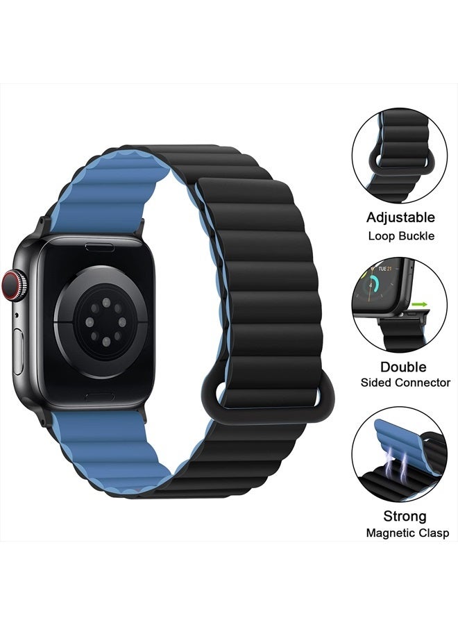 Anlinser Compatible with Apple Watch Band 45mm 44mm 42mm 41mm 40mm 38mm, Women Men Double Side Reversible Magnetic Strap with Loop for iWatch Series 8/7/6/5/4/3/2/1/SE (45mm/44mm/42mm, Black/Blue) - Image 4
