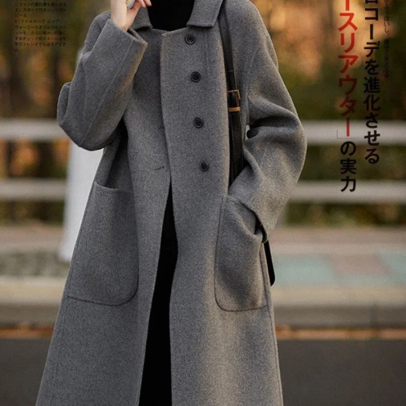 Cross-border plus size Womens Wool Coat Womens Mid-length 2024 Autumn and Winter New Loose High-end Double-sided Fluffy Trend Gray - Image 1